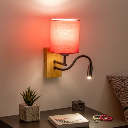 Brilagi - LED Fleksibilna zidna lampa NUBILA WOOD 1xE27/25W/230V + LED/3W hrast/roze