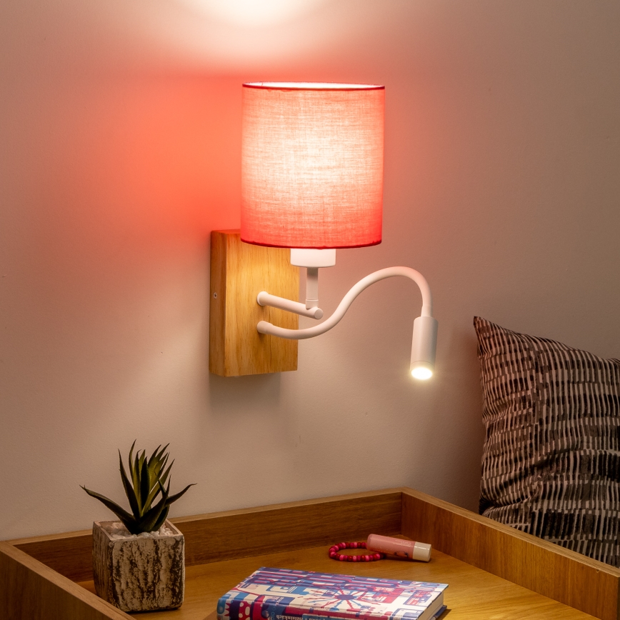 Brilagi - LED Fleksibilna zidna lampa NUBILA WOOD 1xE27/25W/230V + LED/3W hrast/roze