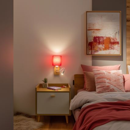 Brilagi - LED Fleksibilna zidna lampa NUBILA WOOD 1xE27/25W/230V + LED/3W hrast/roze