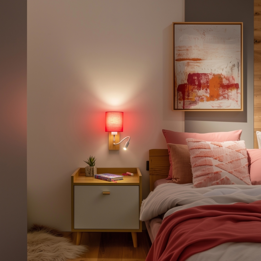 Brilagi - LED Fleksibilna zidna lampa NUBILA WOOD 1xE27/25W/230V + LED/3W hrast/roze