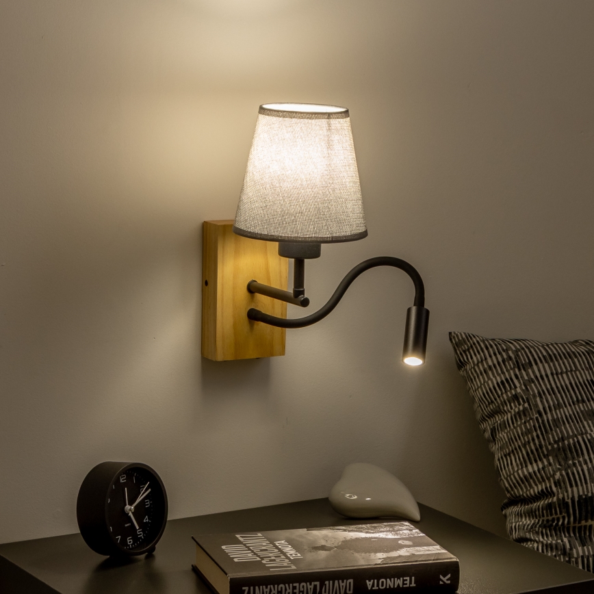 Brilagi - LED Fleksibilna zidna lampa NUBILA WOOD 1xE27/25W/230V + LED/3W hrast/sivo