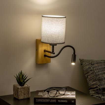 Brilagi - LED Fleksibilna zidna lampa NUBILA WOOD 1xE27/25W/230V + LED/3W hrast/sivo