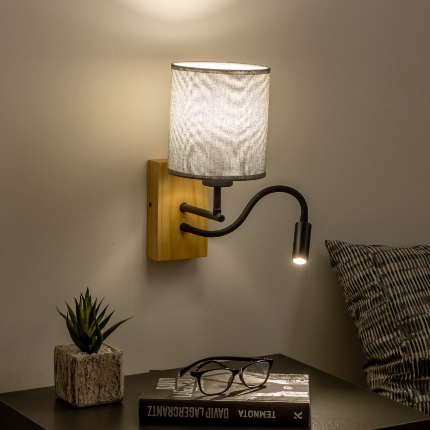 Brilagi - LED Fleksibilna zidna lampa NUBILA WOOD 1xE27/25W/230V + LED/3W hrast/sivo