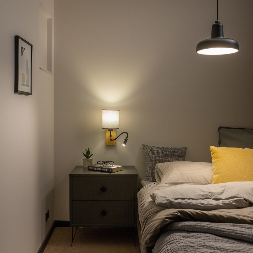 Brilagi - LED Fleksibilna zidna lampa NUBILA WOOD 1xE27/25W/230V + LED/3W hrast/sivo