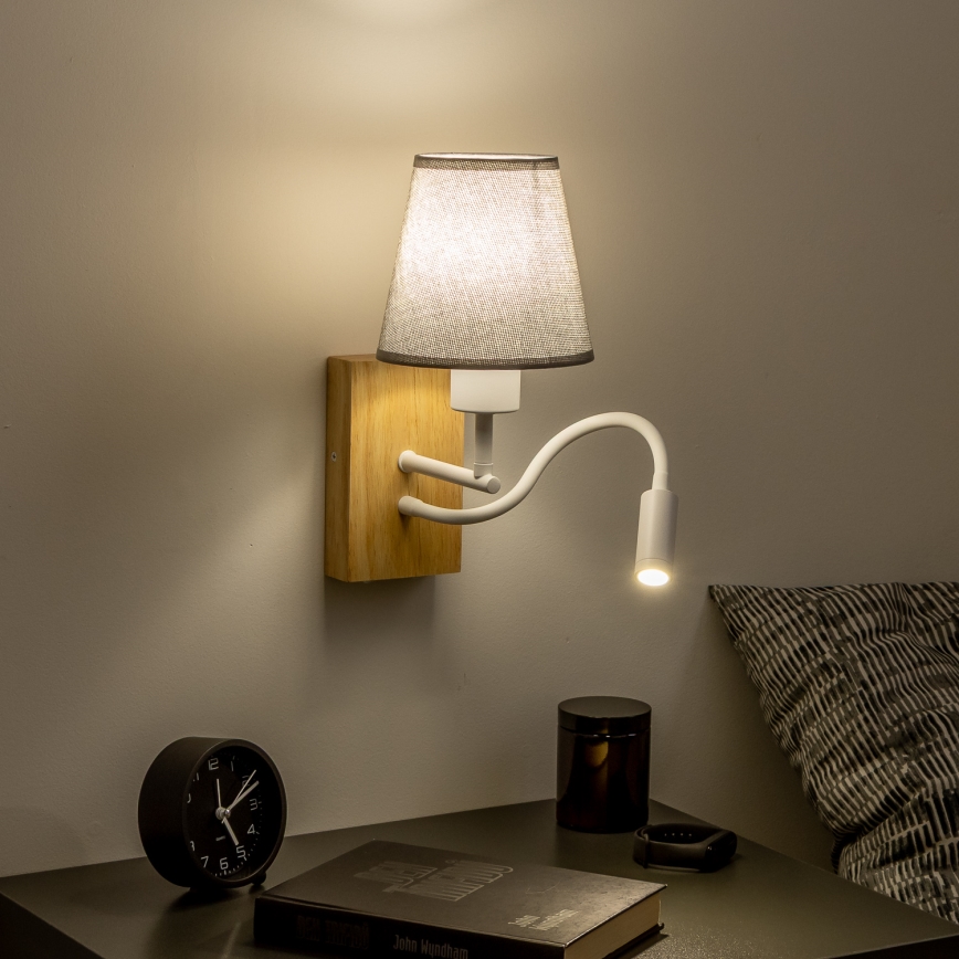 Brilagi - LED Fleksibilna zidna lampa NUBILA WOOD 1xE27/25W/230V + LED/3W hrast/sivo