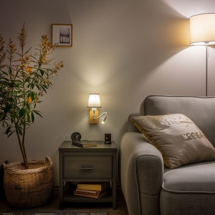 Brilagi - LED Fleksibilna zidna lampa NUBILA WOOD 1xE27/25W/230V + LED/3W hrast/sivo