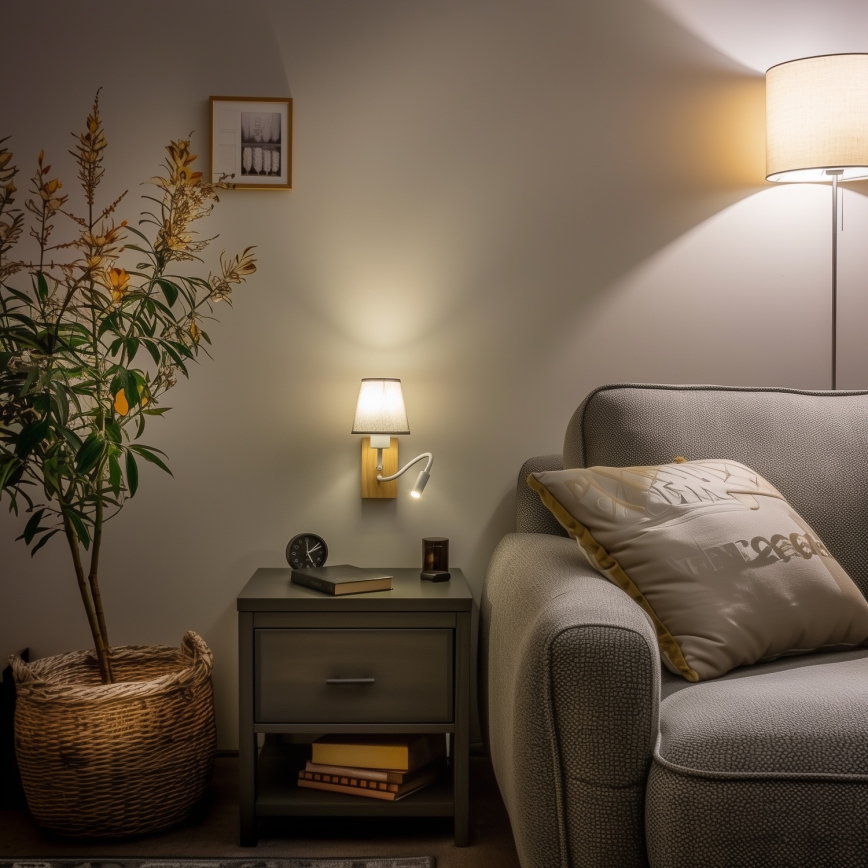 Brilagi - LED Fleksibilna zidna lampa NUBILA WOOD 1xE27/25W/230V + LED/3W hrast/sivo