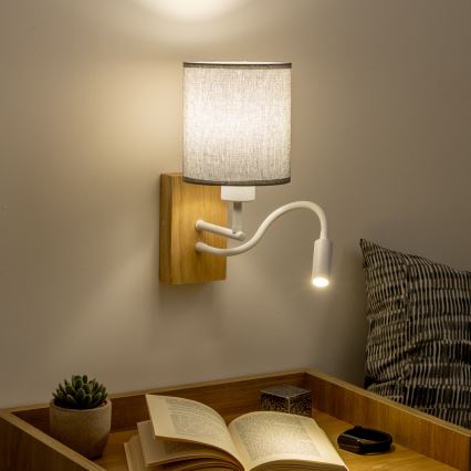 Brilagi - LED Fleksibilna zidna lampa NUBILA WOOD 1xE27/25W/230V + LED/3W hrast/sivo