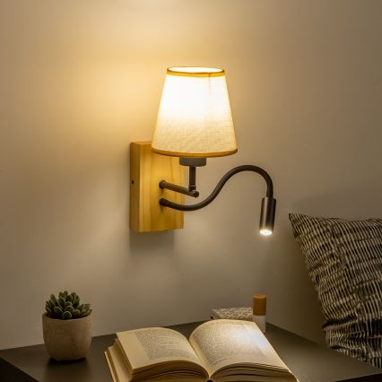 Brilagi - LED Fleksibilna zidna lampa NUBILA WOOD 1xE27/25W/230V + LED/3W hrast/svetlobraon