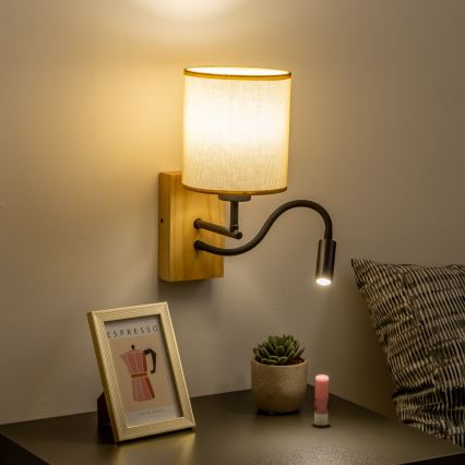 Brilagi - LED Fleksibilna zidna lampa NUBILA WOOD 1xE27/25W/230V + LED/3W hrast/svetlobraon