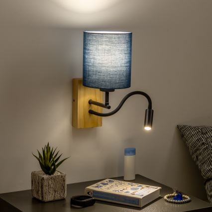 Brilagi - LED Fleksibilna zidna lampa NUBILA WOOD 1xE27/25W/230V + LED/3W hrast/tamno plavi