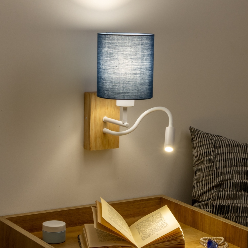 Brilagi - LED Fleksibilna zidna lampa NUBILA WOOD 1xE27/25W/230V + LED/3W hrast/tamno plavi