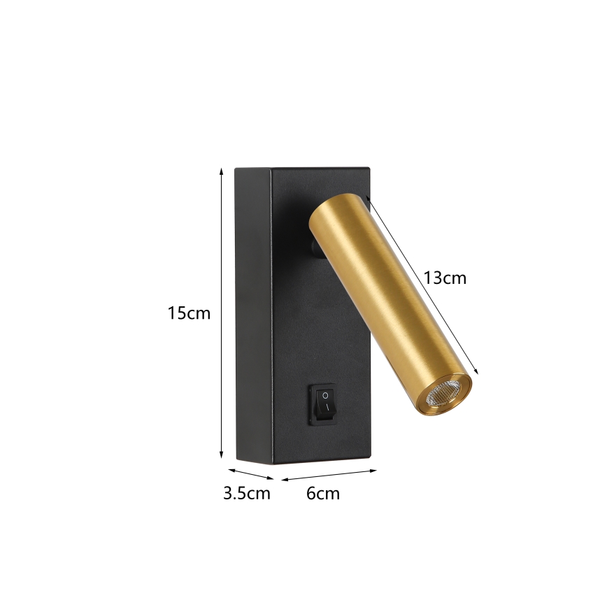 Brilagi - LED Zidna reflektorska lampa MAYA LED/3W/230V 4000K crno/zlatna