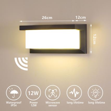 Brilagi - LED Zidno spoljašnje osvetljenje sa senzorom BRICKY LED/12W/230V antracit IP54