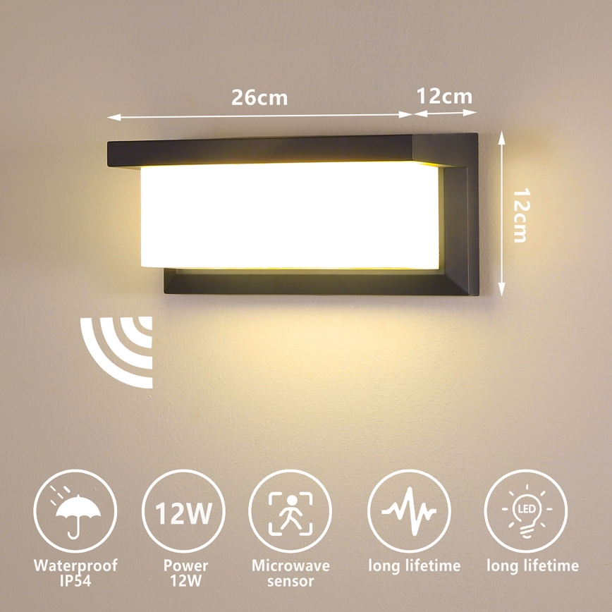 Brilagi - LED Zidno spoljašnje osvetljenje sa senzorom BRICKY LED/12W/230V antracit IP54
