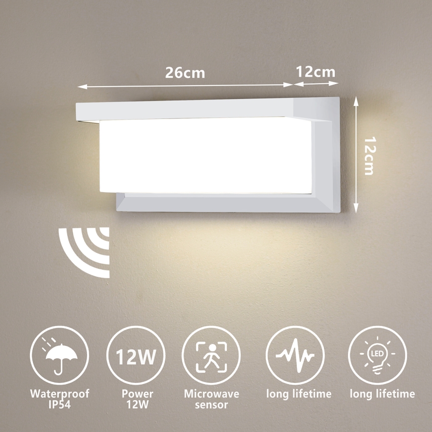 Brilagi - LED Zidno spoljašnje osvetljenje sa senzorom BRICKY LED/12W/230V bela IP54