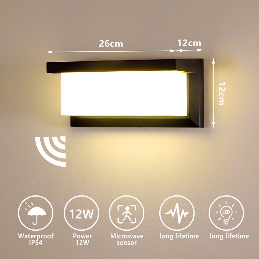 Brilagi - LED Zidno spoljašnje osvetljenje sa senzorom BRICKY LED/12W/230V crno IP54