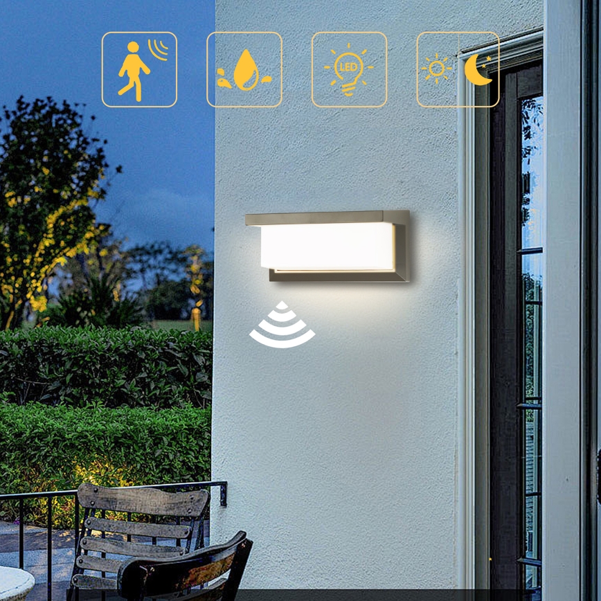 Brilagi - LED Zidno spoljašnje osvetljenje sa senzorom BRICKY LED/12W/230V sivo IP54