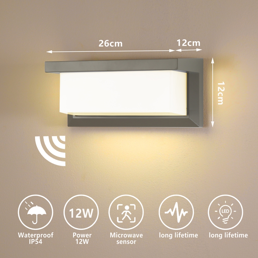 Brilagi - LED Zidno spoljašnje osvetljenje sa senzorom BRICKY LED/12W/230V sivo IP54