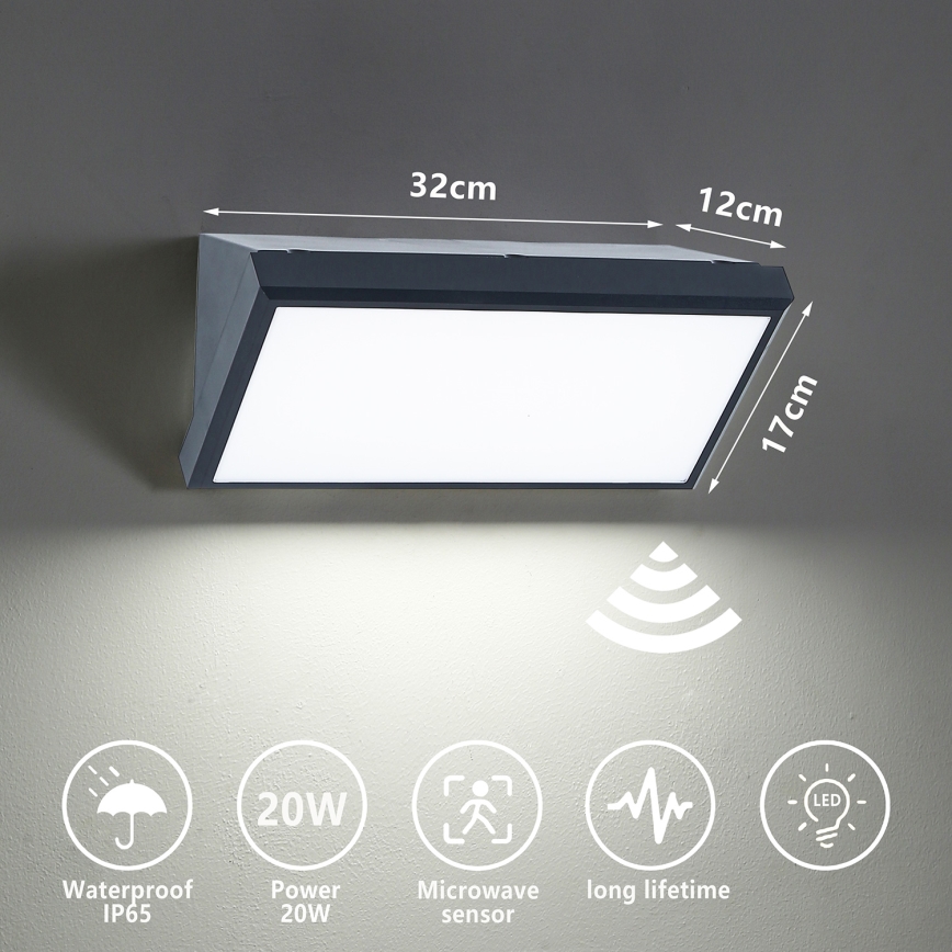 Brilagi - LED Zidno spoljašnje osvetljenje sa senzorom TRIANGLE LED/20W/230V Antracit IP65