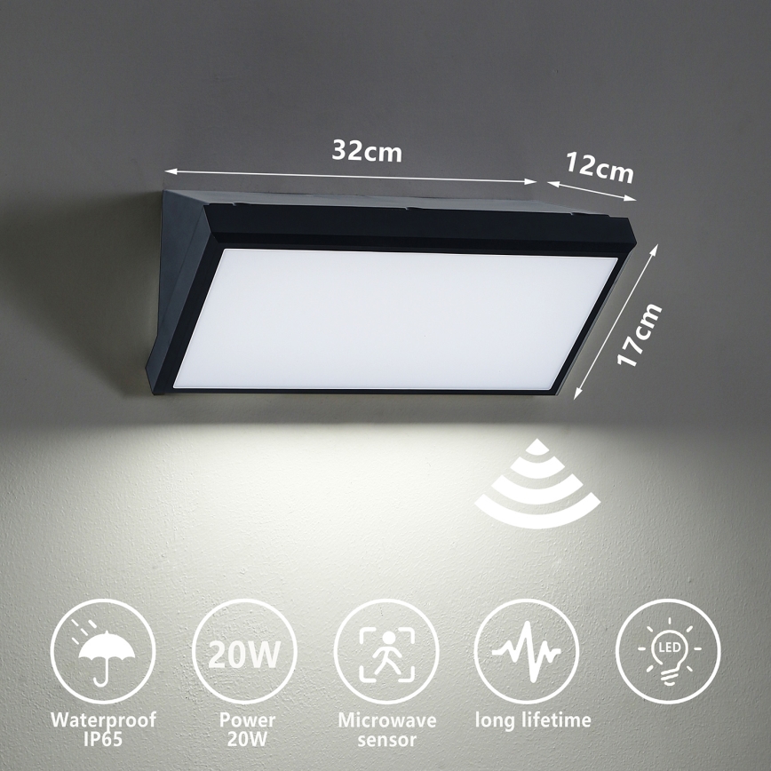Brilagi - LED Zidno spoljašnje osvetljenje sa senzorom TRIANGLE LED/20W/230V crno IP65