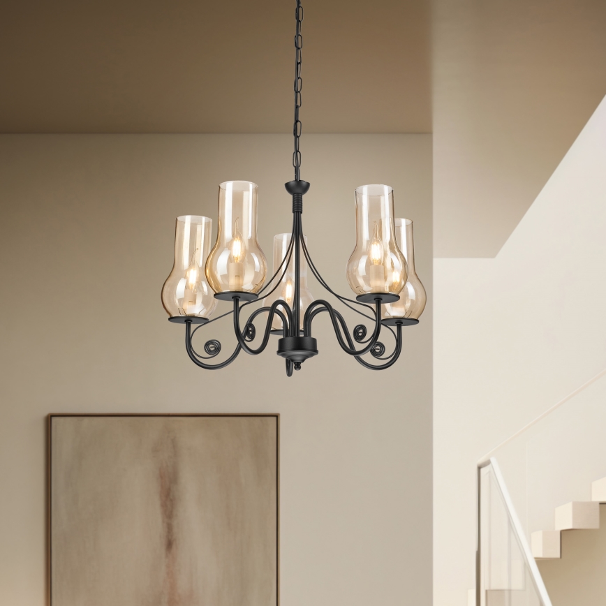 Brilagi - Luster na lancu COTTAGE 5xE14/40W/230V crno/braon