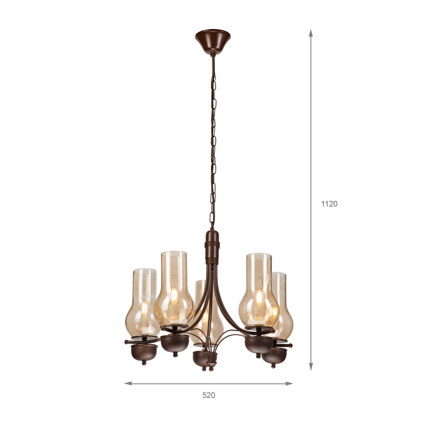 Brilagi - Luster na lancu COTTAGE 5xE14/40W/230V hrast/braon
