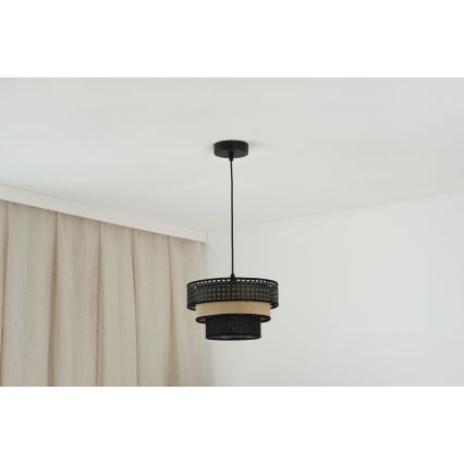 Brilagi - Luster na sajli DAKOTA LUNETA 1xE27/15W/230V prečnik 25 cm crna/ratan