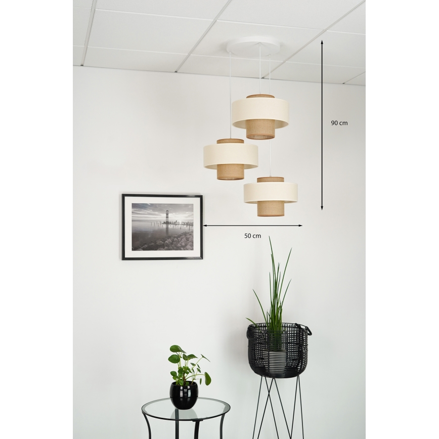 Brilagi - Luster na sajli DALLAS 3xE27/15W/230V braon/kremasta/bela