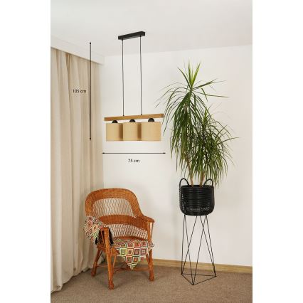 Brilagi - Luster na sajli FOREST 3xE27/15W/230V borovina/smeđa/crna