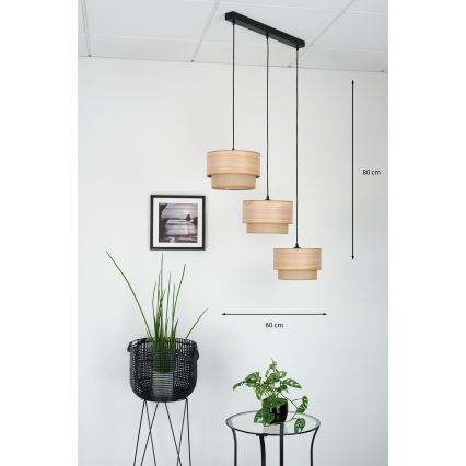 Brilagi - Luster na sajli MONTANA BOHO 3xE27/15W/230V braon/crno