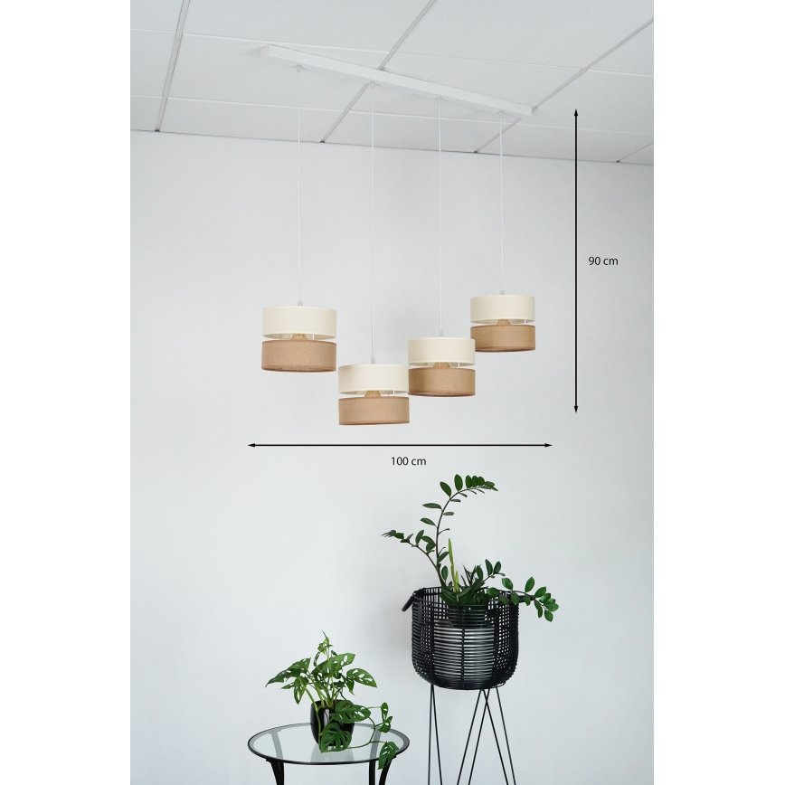 Brilagi - Luster na sajli ROYAL YUTE 4xE27/15W/230V bež/kremasta/bela