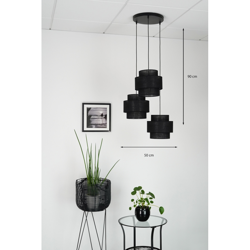 Brilagi - Luster na sajli SPACE YUTE 3xE27/15W/230V crno