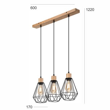 Brilagi - Luster na sajli WOODY BASKET 3xE27/60W/230V hrast