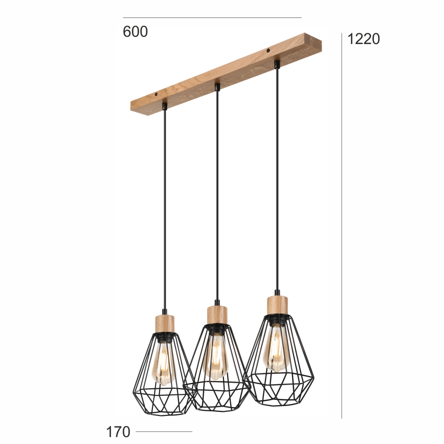 Brilagi - Luster na sajli WOODY BASKET 3xE27/60W/230V hrast