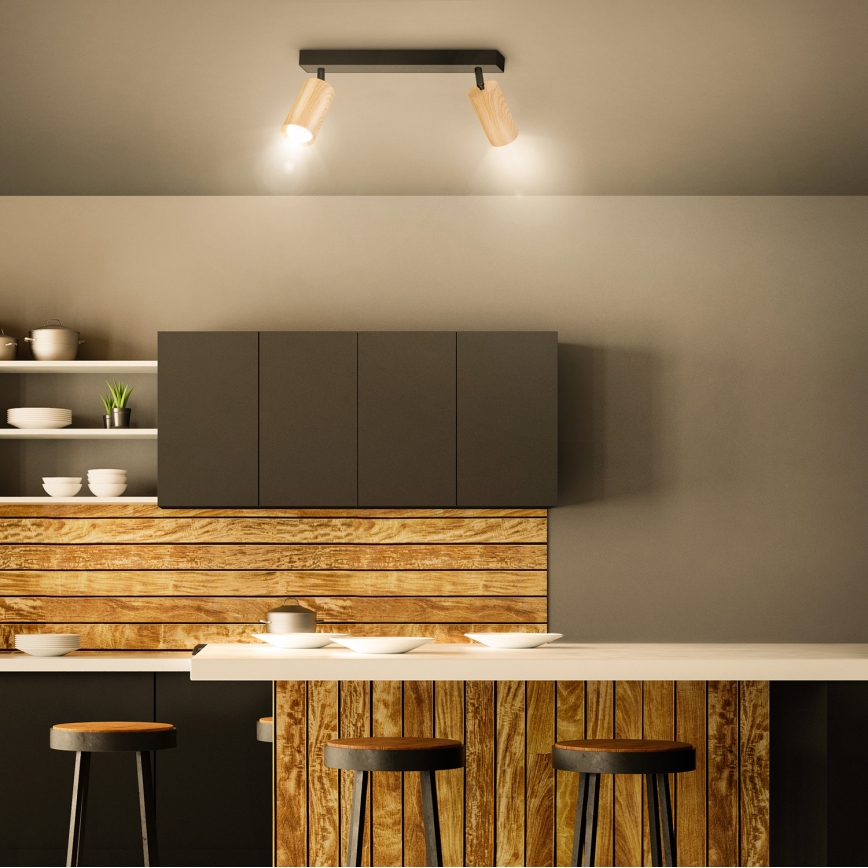 Brilagi - Reflektorska lampa SELE 2xGU10/30W/230V crno/dekor hrasta
