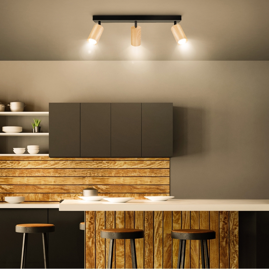 Brilagi - Reflektorska lampa SELE 3xGU10/30W/230V crno/dekor hrasta