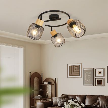 Brilagi - Spot svetiljka BASKLITE 3xE27/15W/230V kaučukovo drvo/crna