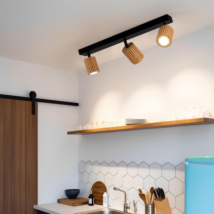 Brilagi - Spot svetiljka MODERN WOOD 3xGU10/8W/230V kaučukovo drvo/crna