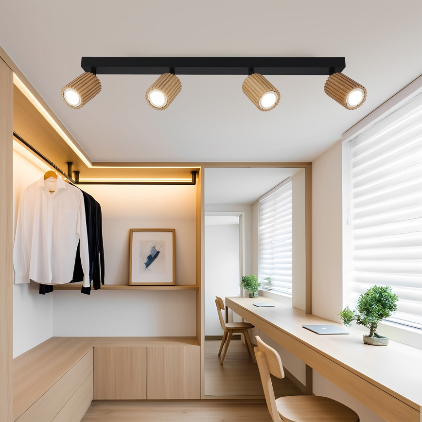 Brilagi - Spot svetiljka MODERN WOOD 4xGU10/8W/230V kaučukovac/crna