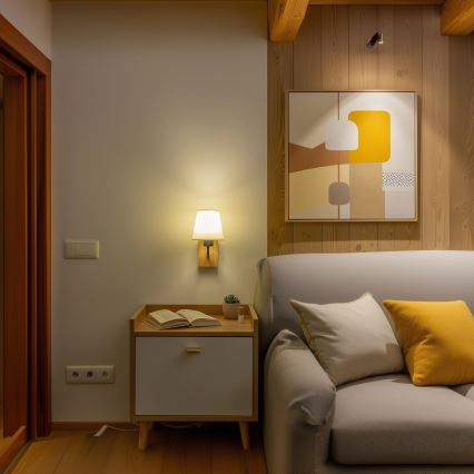 Brilagi - Zidna lampa NUBILA WOOD 1xE27/25W/230V hrast/kremasta