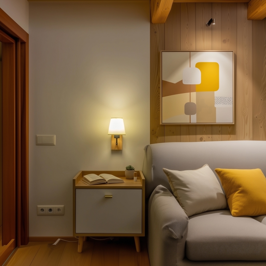 Brilagi - Zidna lampa NUBILA WOOD 1xE27/25W/230V hrast/kremasta