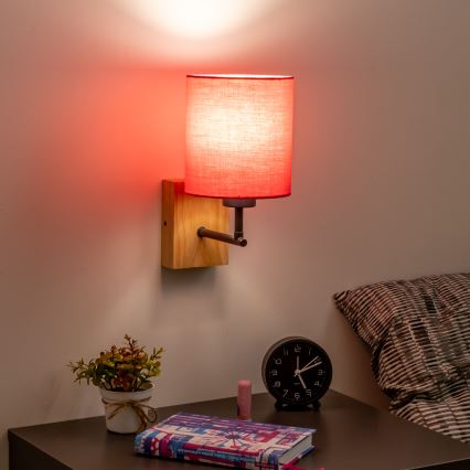 Brilagi - Zidna lampa NUBILA WOOD 1xE27/25W/230V hrast/roze