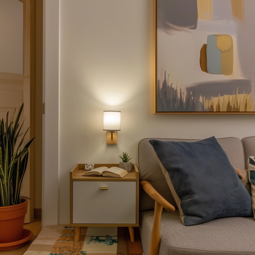 Brilagi - Zidna lampa NUBILA WOOD 1xE27/25W/230V hrast/sivo