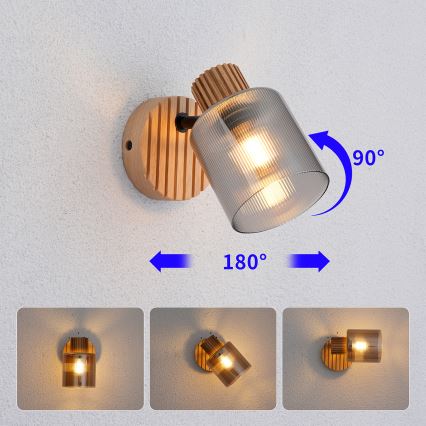 Brilagi - Zidna spot svetiljka HYGGE 1xE14/15W/230V kaučukovo drvo/dimljeno staklo