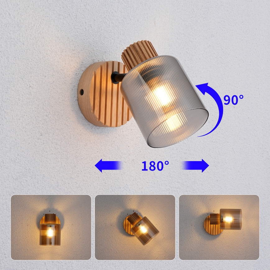 Brilagi - Zidna spot svetiljka HYGGE 1xE14/15W/230V kaučukovo drvo/dimljeno staklo