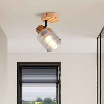 Brilagi - Zidna spot svetiljka HYGGE 1xE14/15W/230V kaučukovo drvo/dimljeno staklo