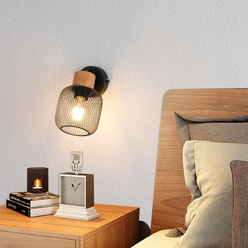 Brilagi - Zidno spot svetlo BASKLITE 1xE27/15W/230V kaučukovo drvo/crna