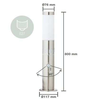 Brilliant - LED Spoljašnja lampa sa senzorom LEIGH LED/0,9W/230V + 1xE27/11W 80 cm IP44 sjajni krom