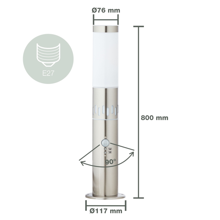 Brilliant - LED Spoljašnja lampa sa senzorom LEIGH LED/0,9W/230V + 1xE27/11W 80 cm IP44 sjajni krom